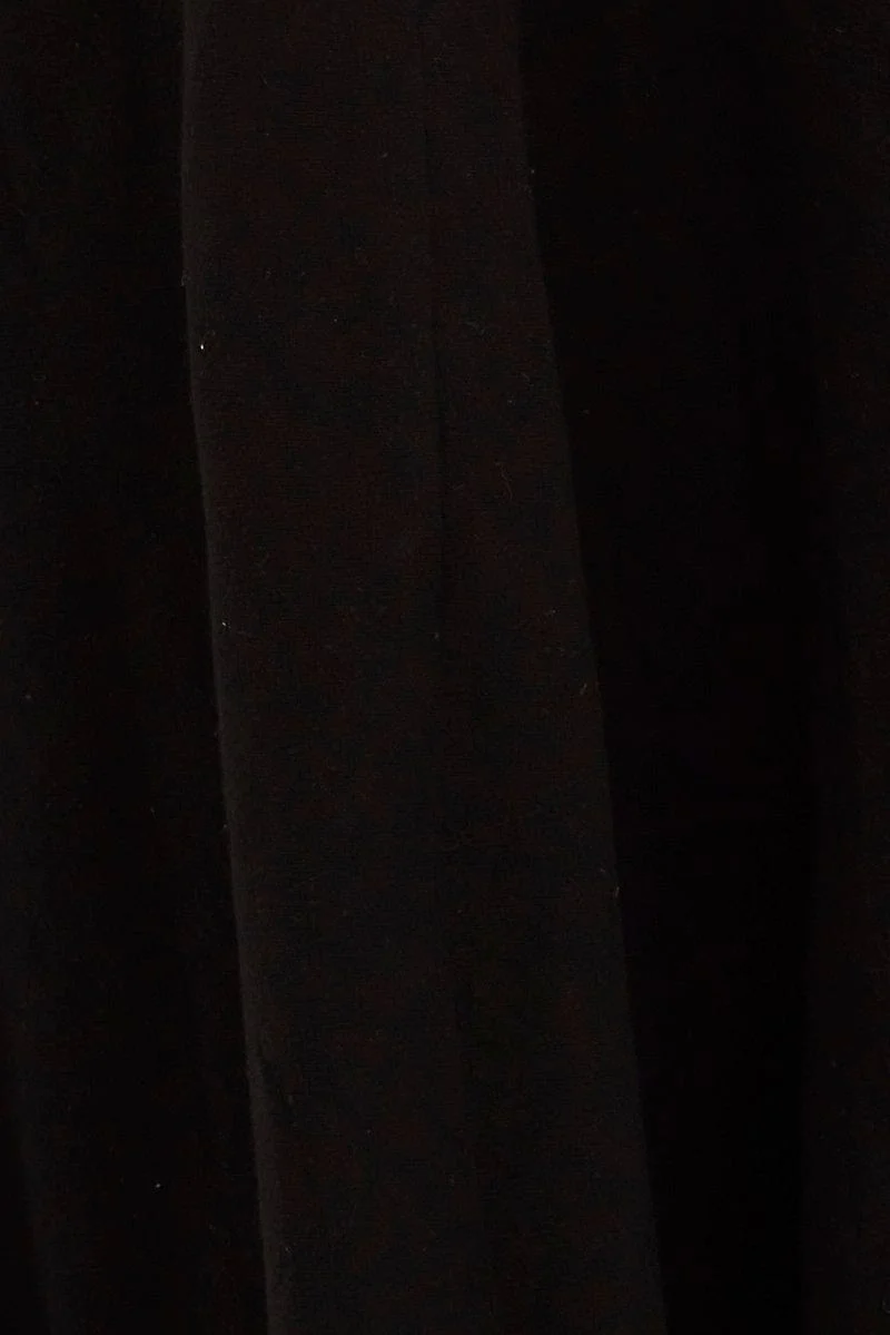 Black Linen Blend Waist Tie Slip Midi Skirt