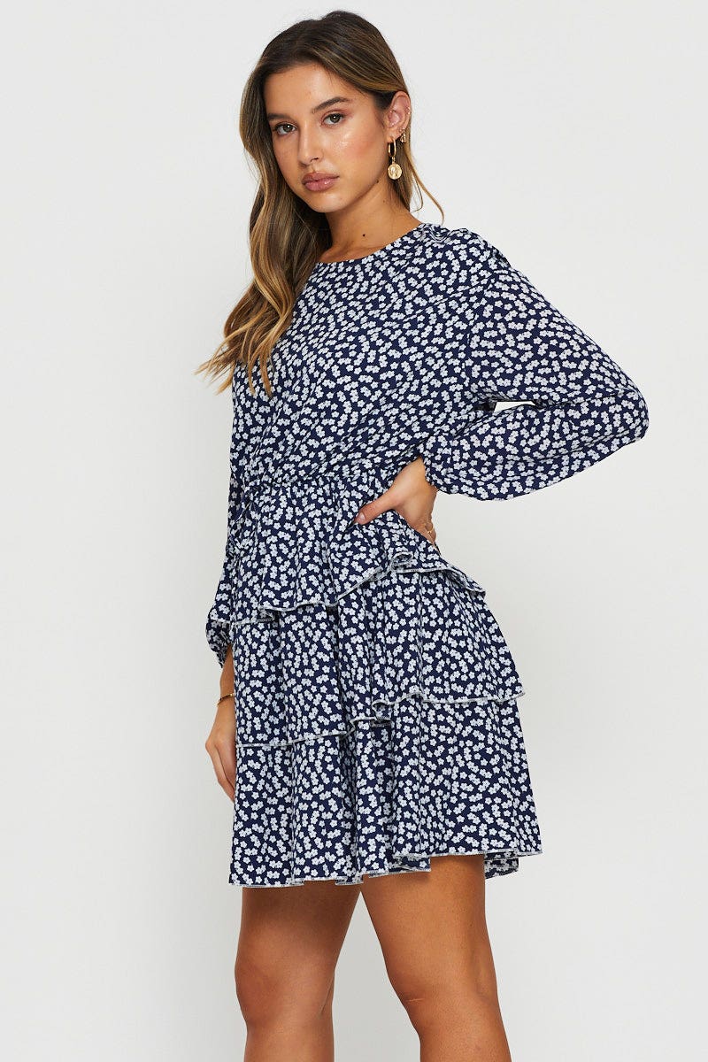 Print Mini Dress Long Sleeve