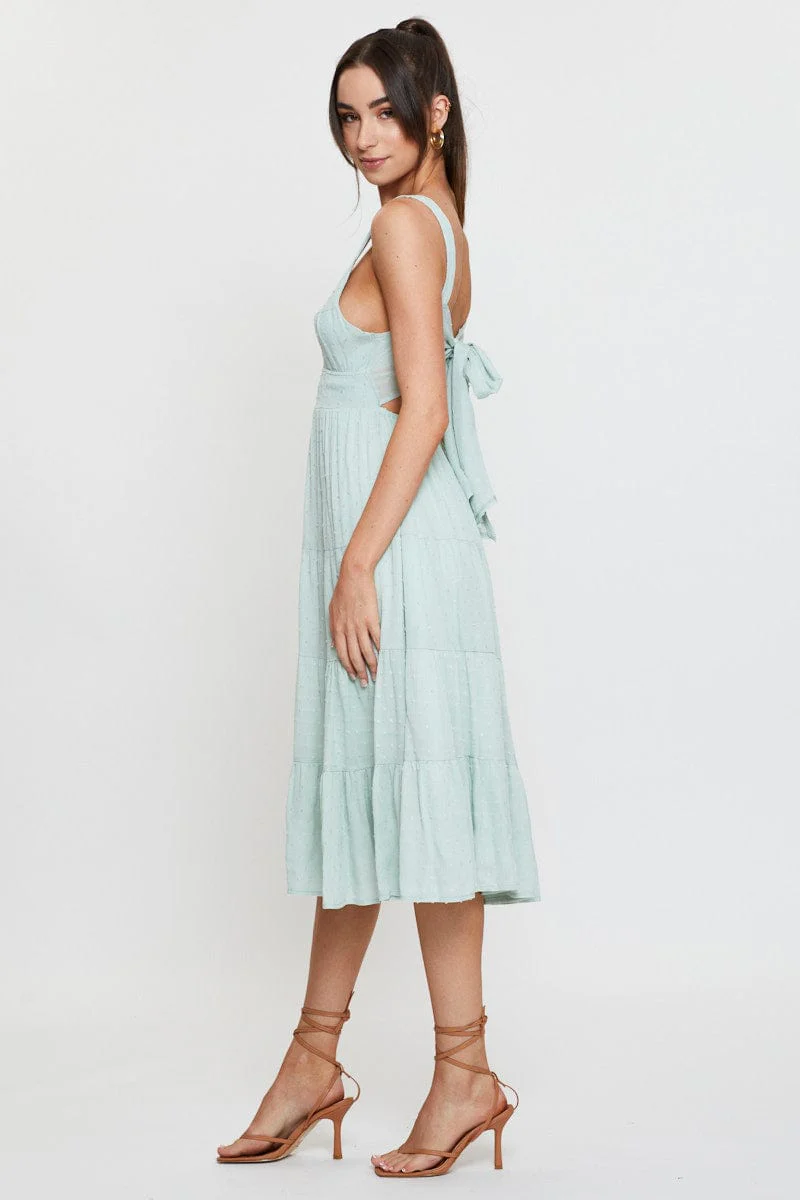 Green Midi Dress Sleeveless V Neck