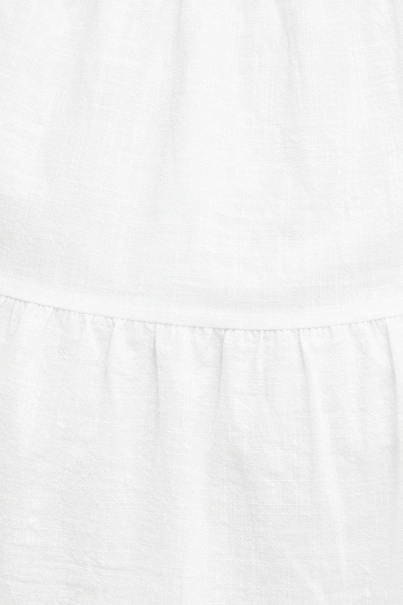 White Fit and Flare Dress Short Sleeve Shirred