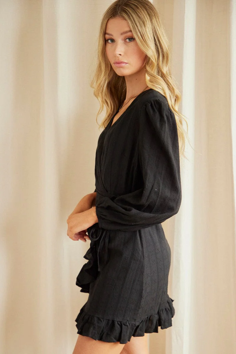 Black Tie Waist Wrap Dress