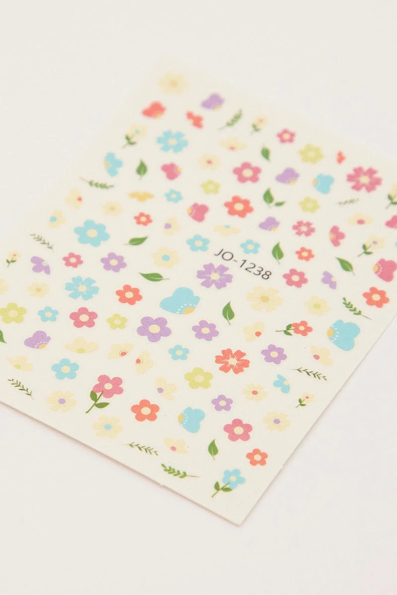 Multi Colour Floral Pattern Nail Art Sticker Decals