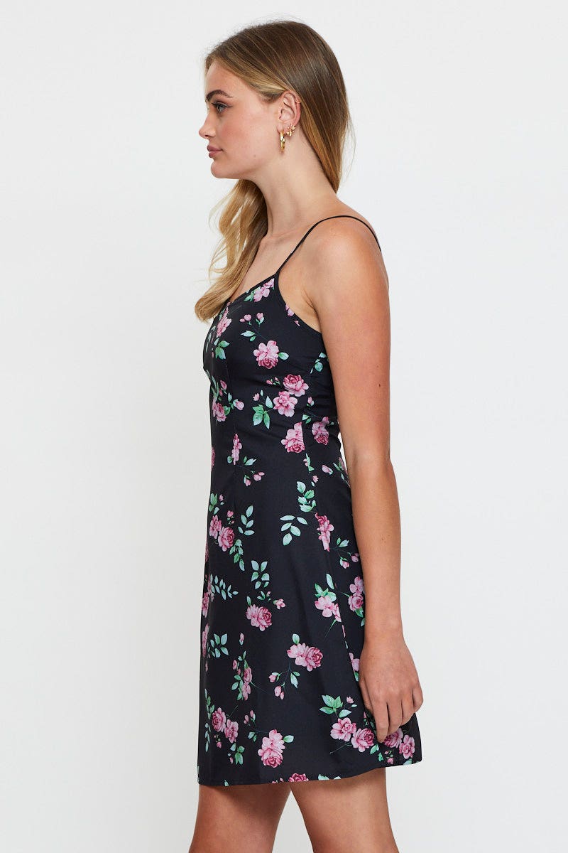 Print Mini Dress Sleeveless Square Neck