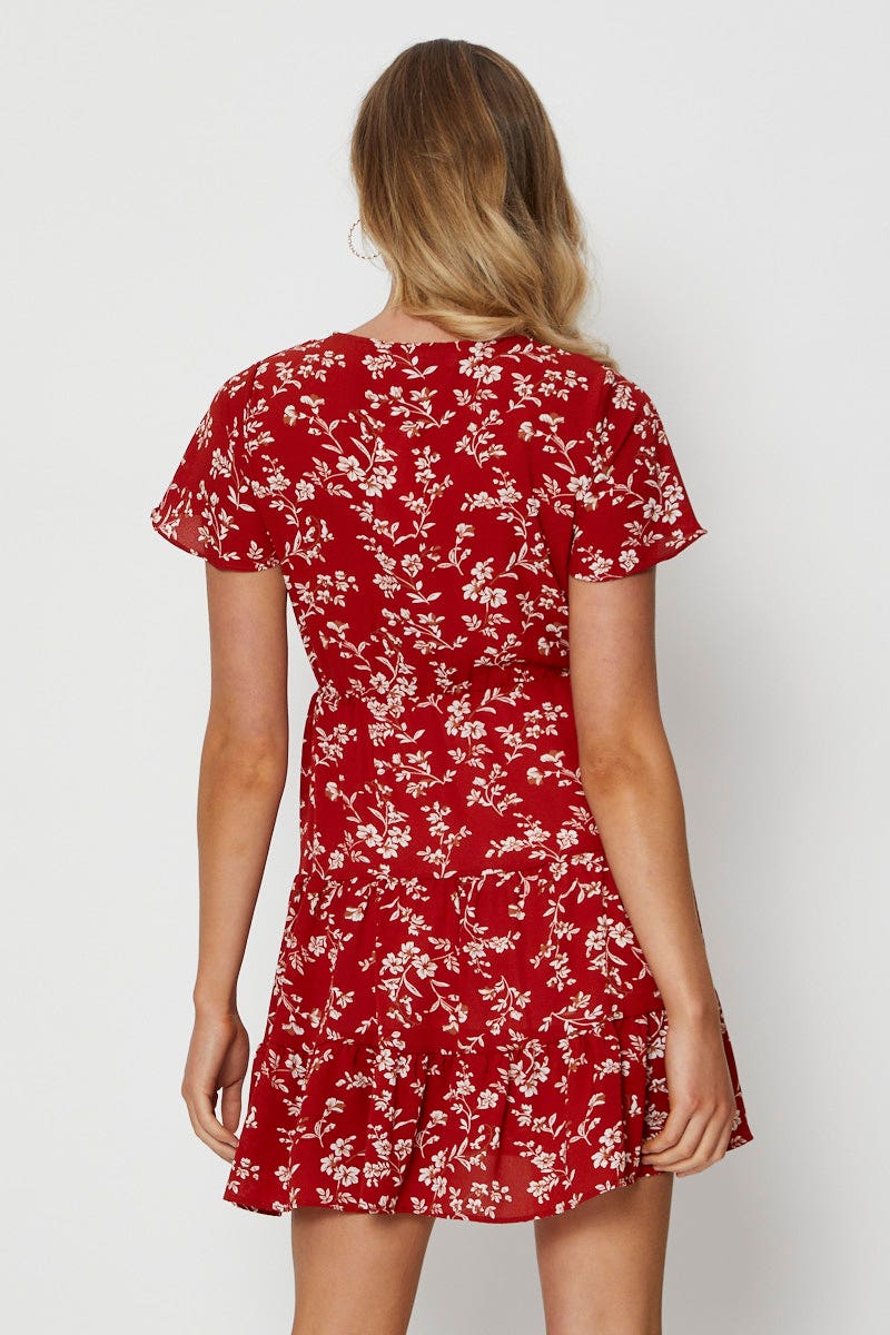 Print Mini Dress V Neck