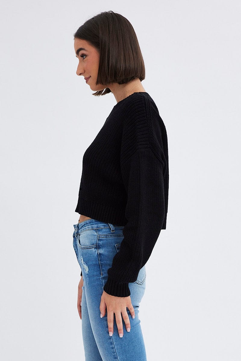 Black Knit Jumper Long Sleeve Cotton
