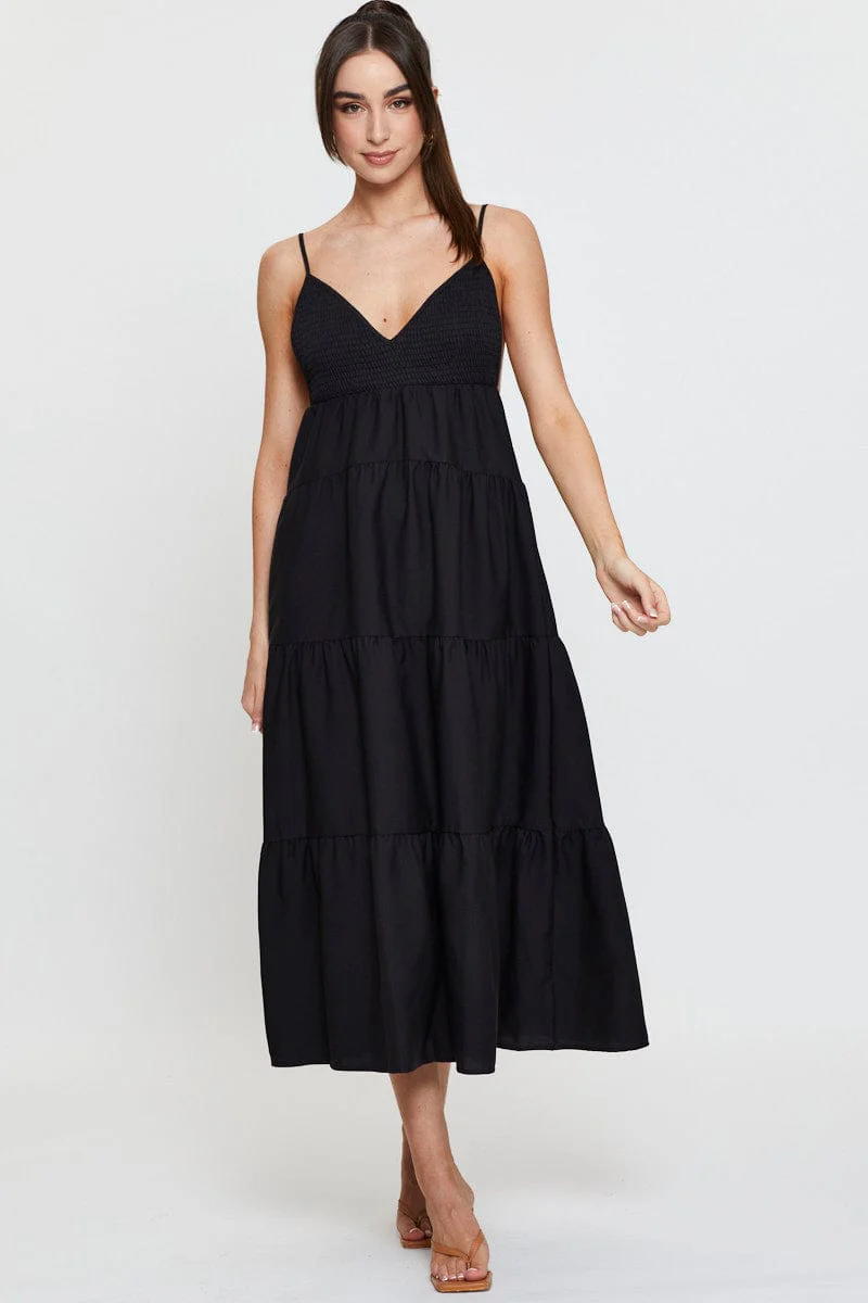 Black Maxi Dress Sleeveless V Neck