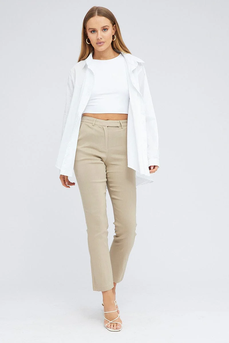 Beige Straight Fit Work Pants