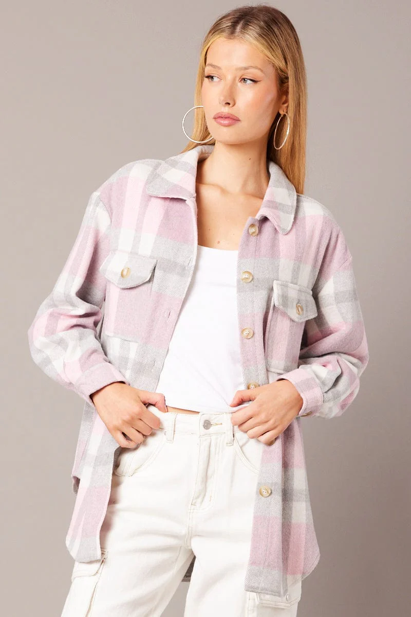 Pink Check Relaxed Shirt Long Sleeve