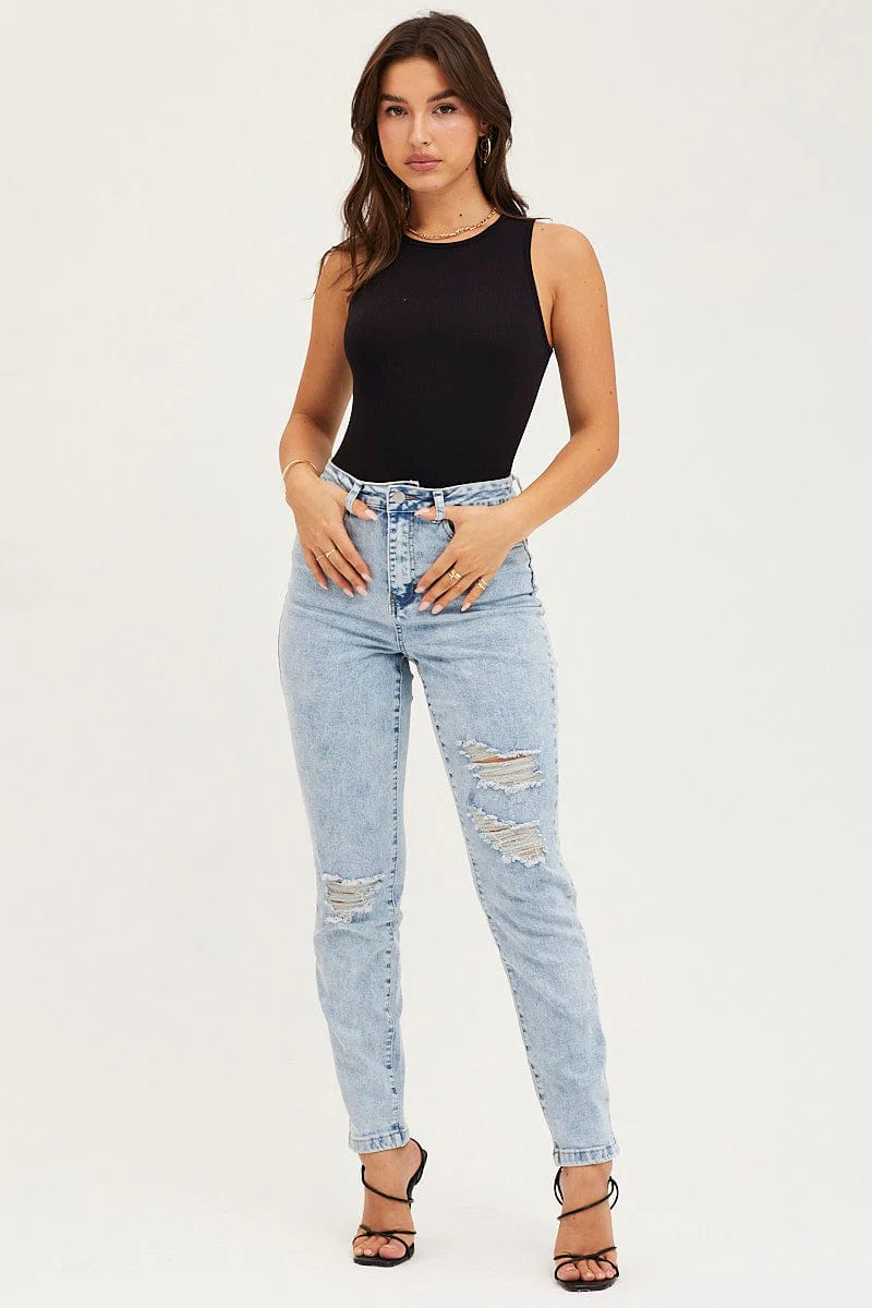 Blue Skinny Denim Jeans High Rise