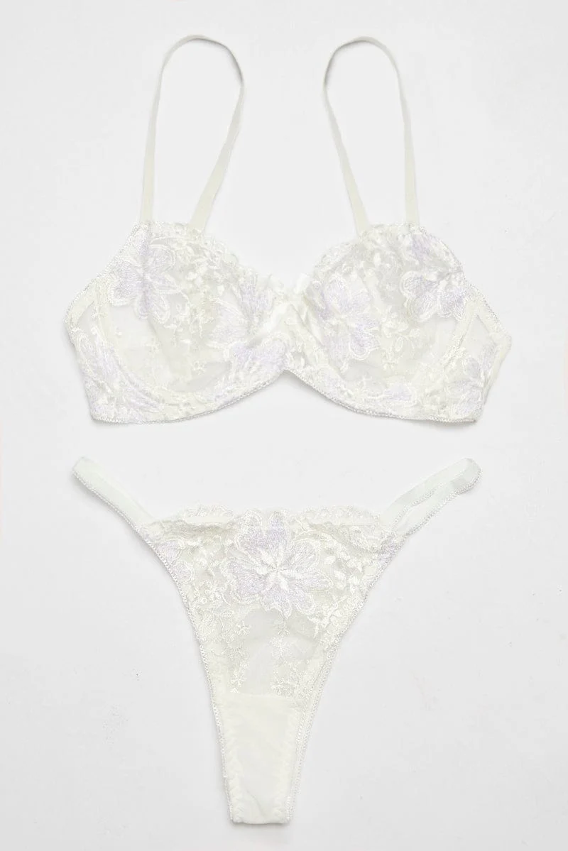 White Embroidered Lingerie Set