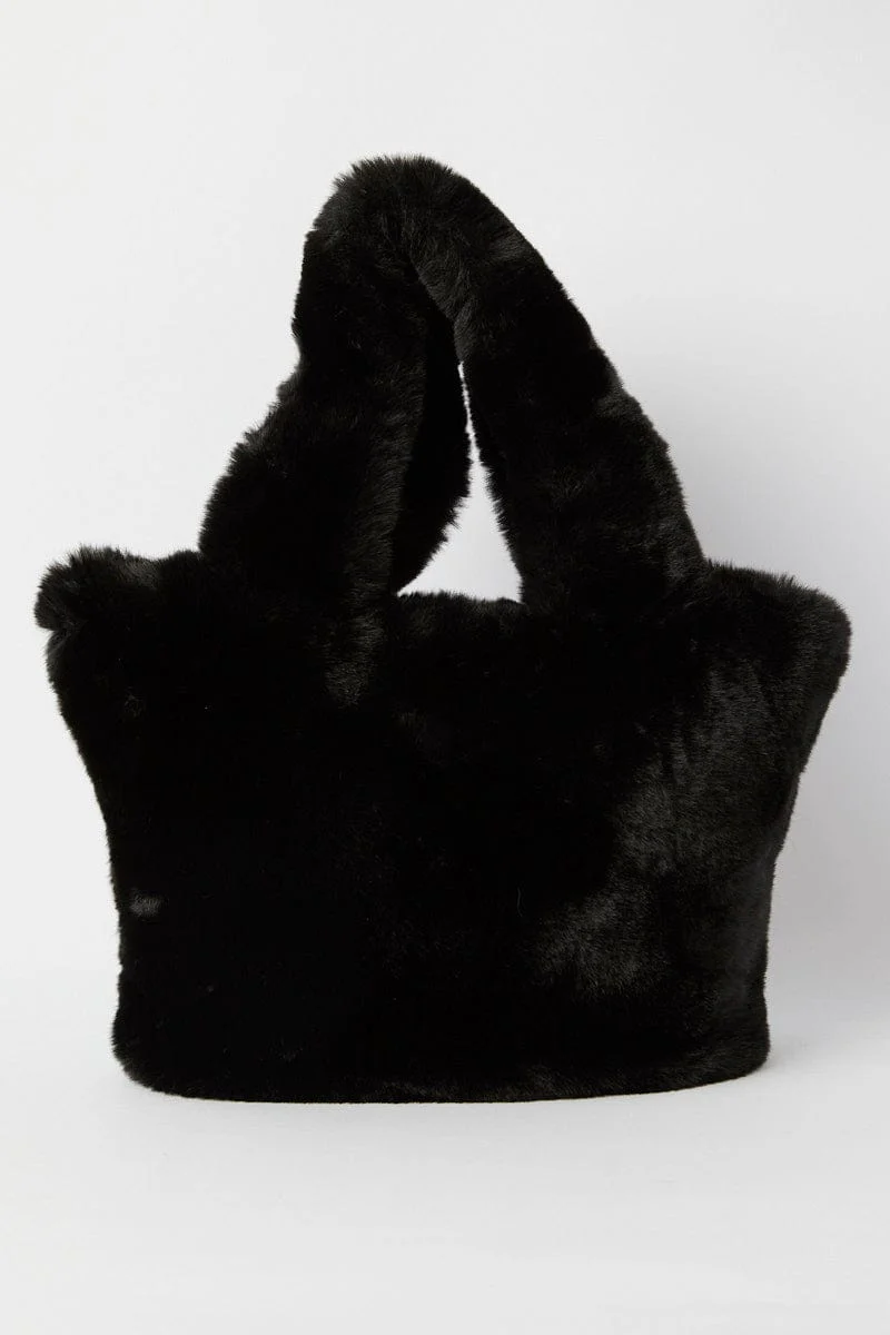 Black Faux Fur Tote Bag