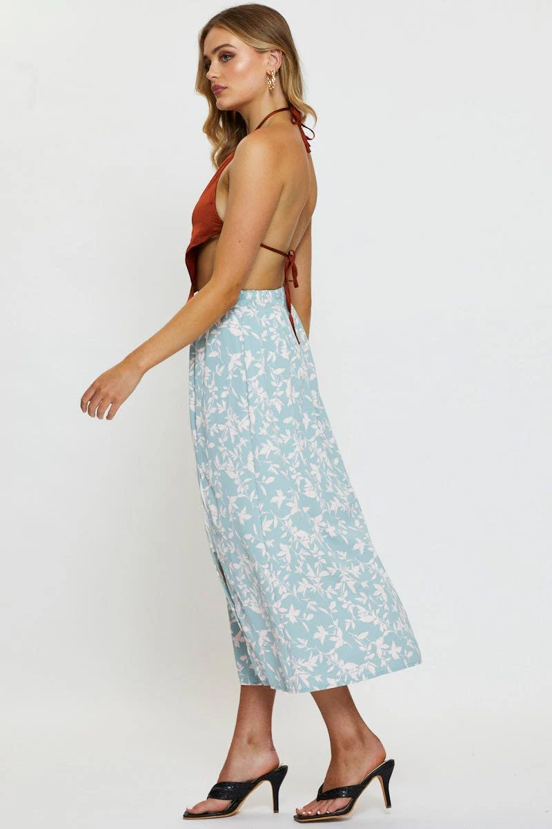 Print Midi Skirt Front Slit