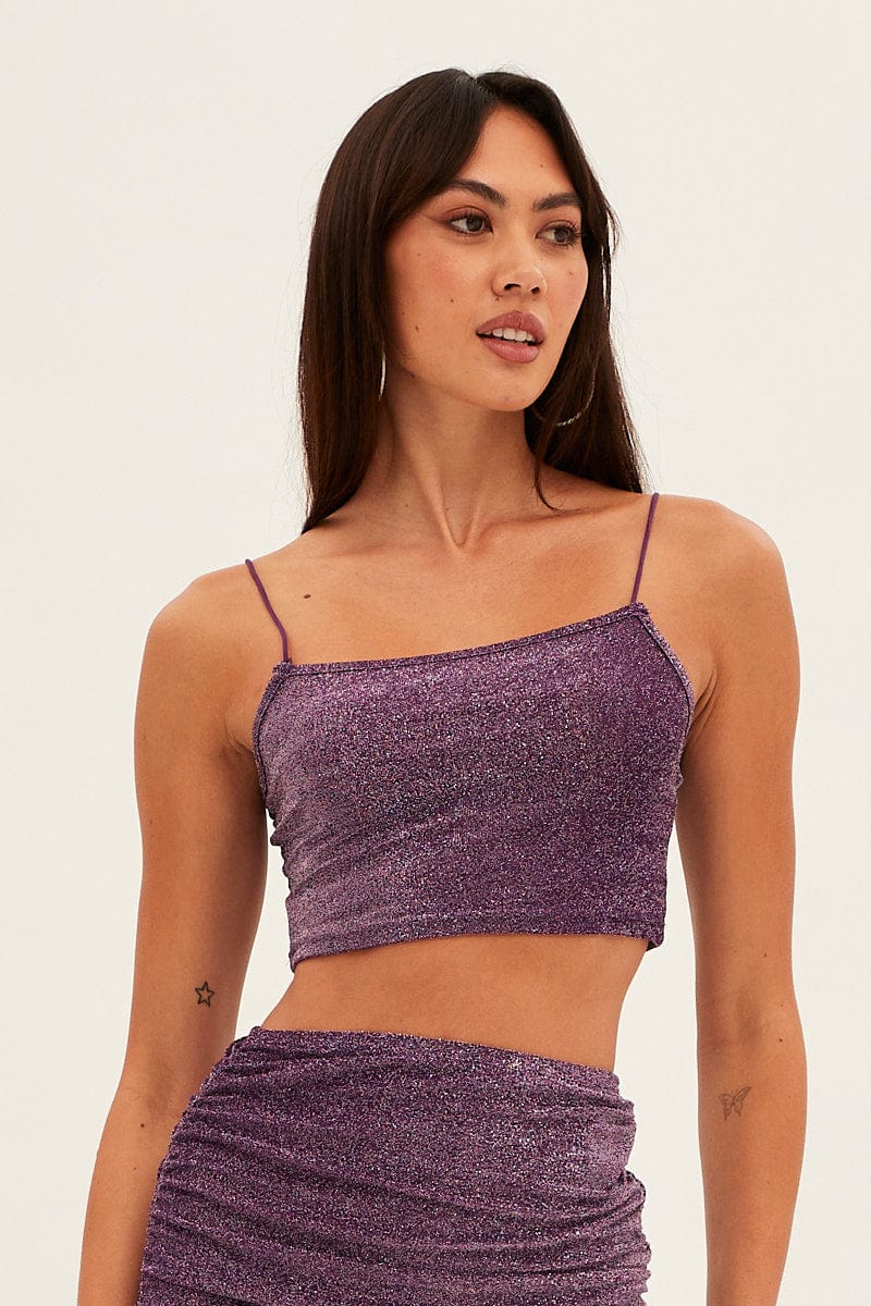Purple Mini Crop Bralette Square Neck Slinky