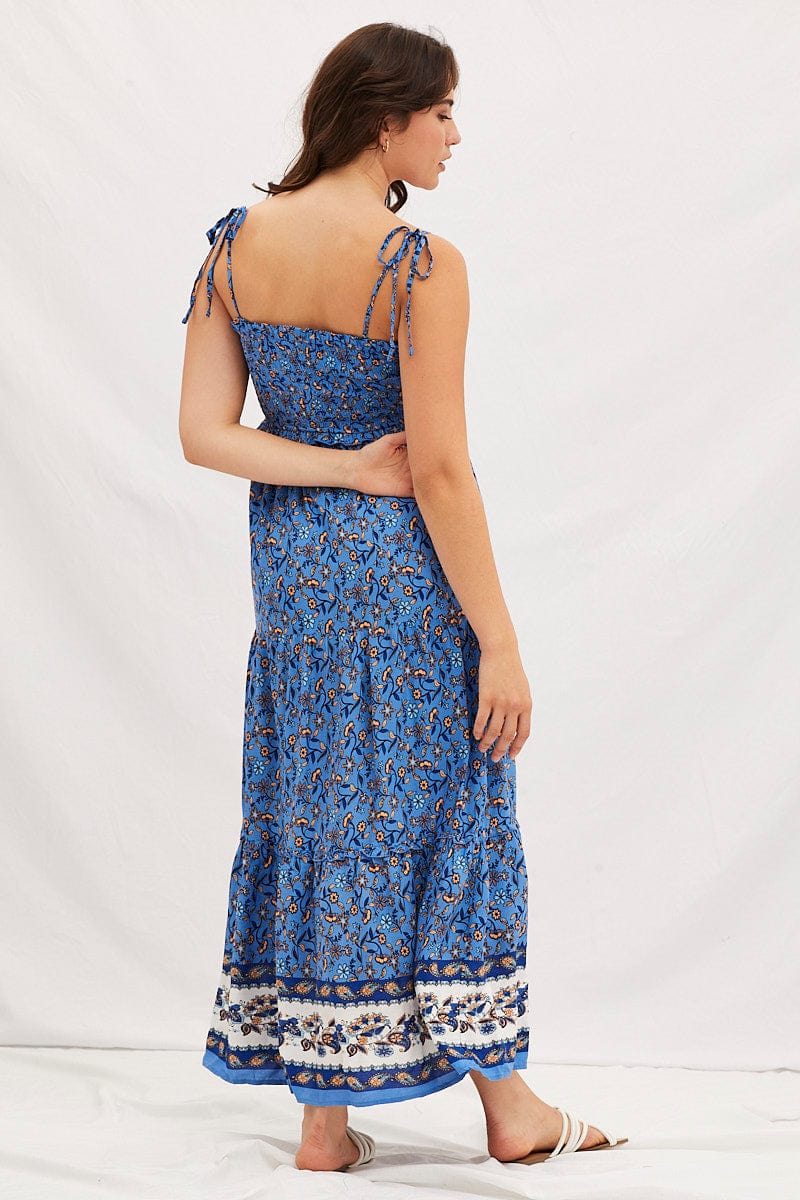 Boho Print Shirring Bust Maxi Dress