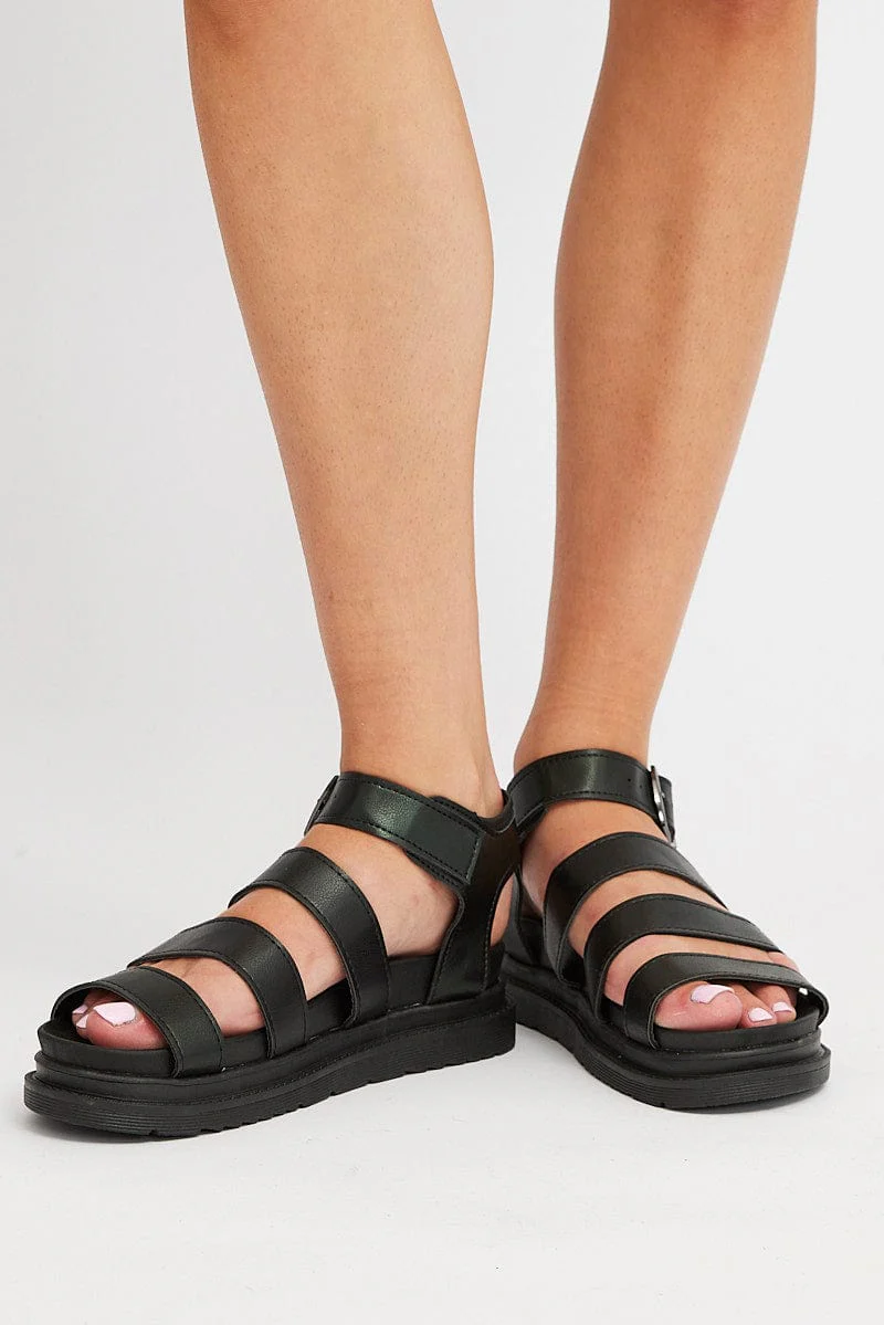 Black Strap Flat Sandals