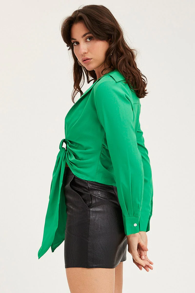 Green Tie Up Top Long Sleeve