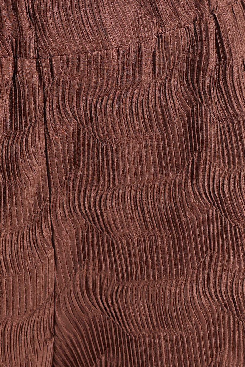 Brown Plisse Pants Wide Leg High Rise