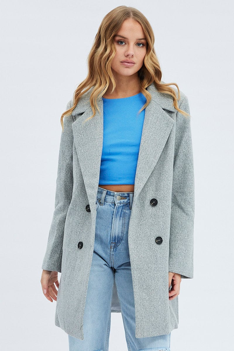 Grey Coat Longline Collared Long Sleeve