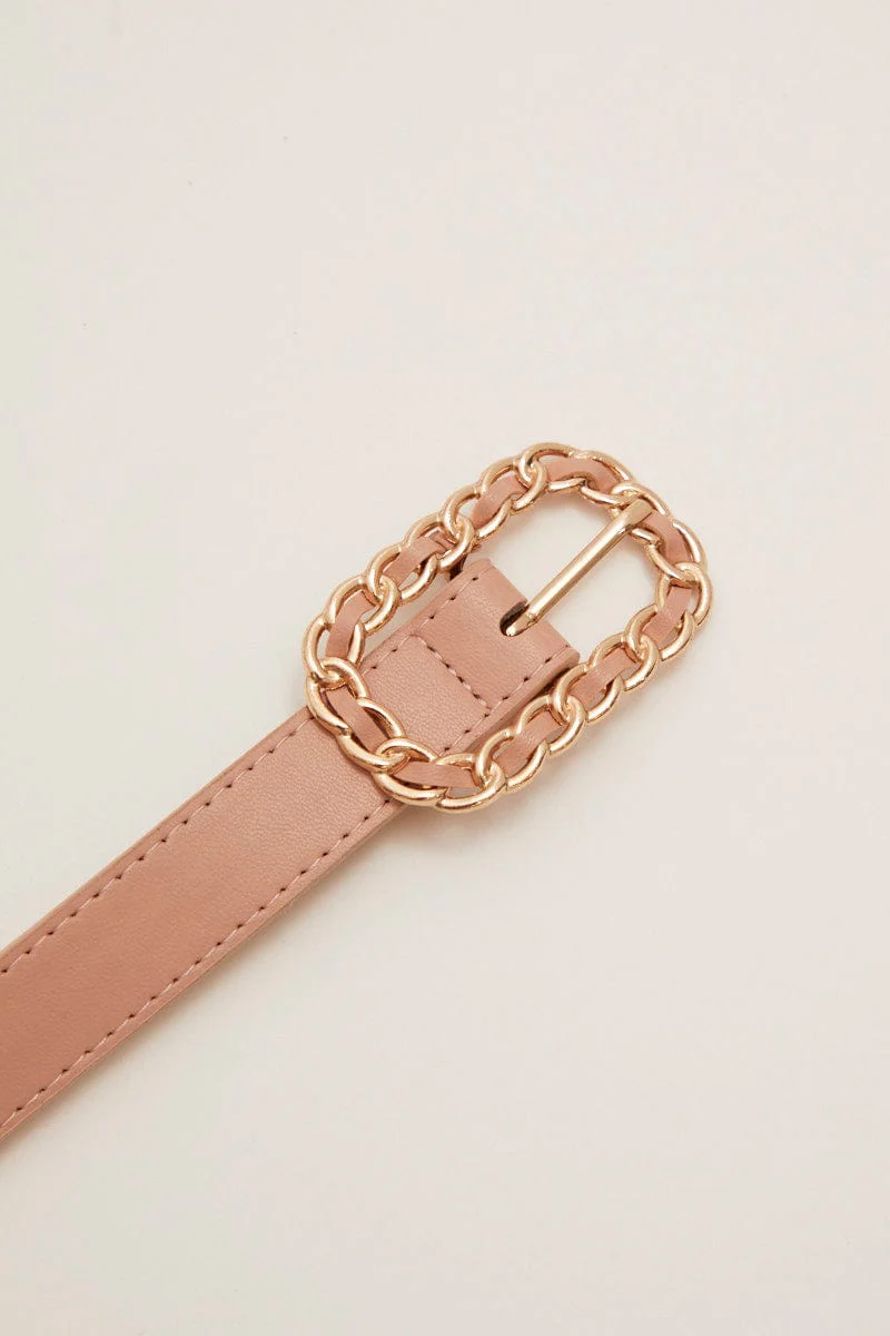 Pink Braid Buckle Belts