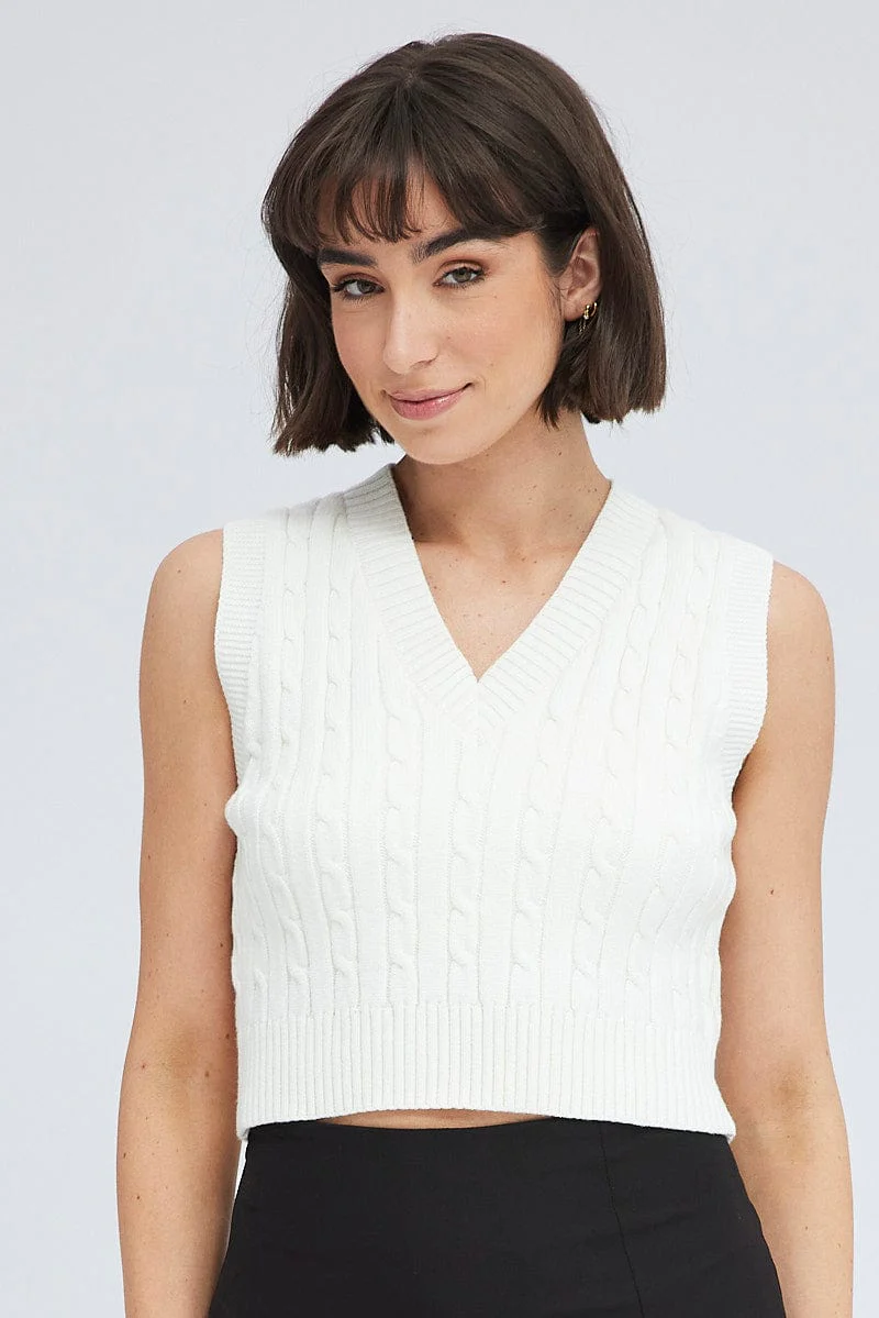 White Cable Knit Vest