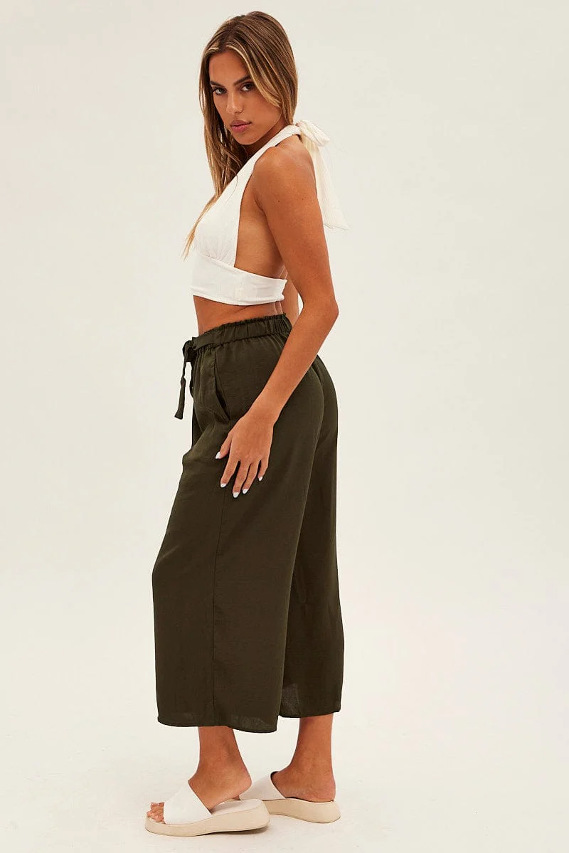 Green Tie Waist Culotte