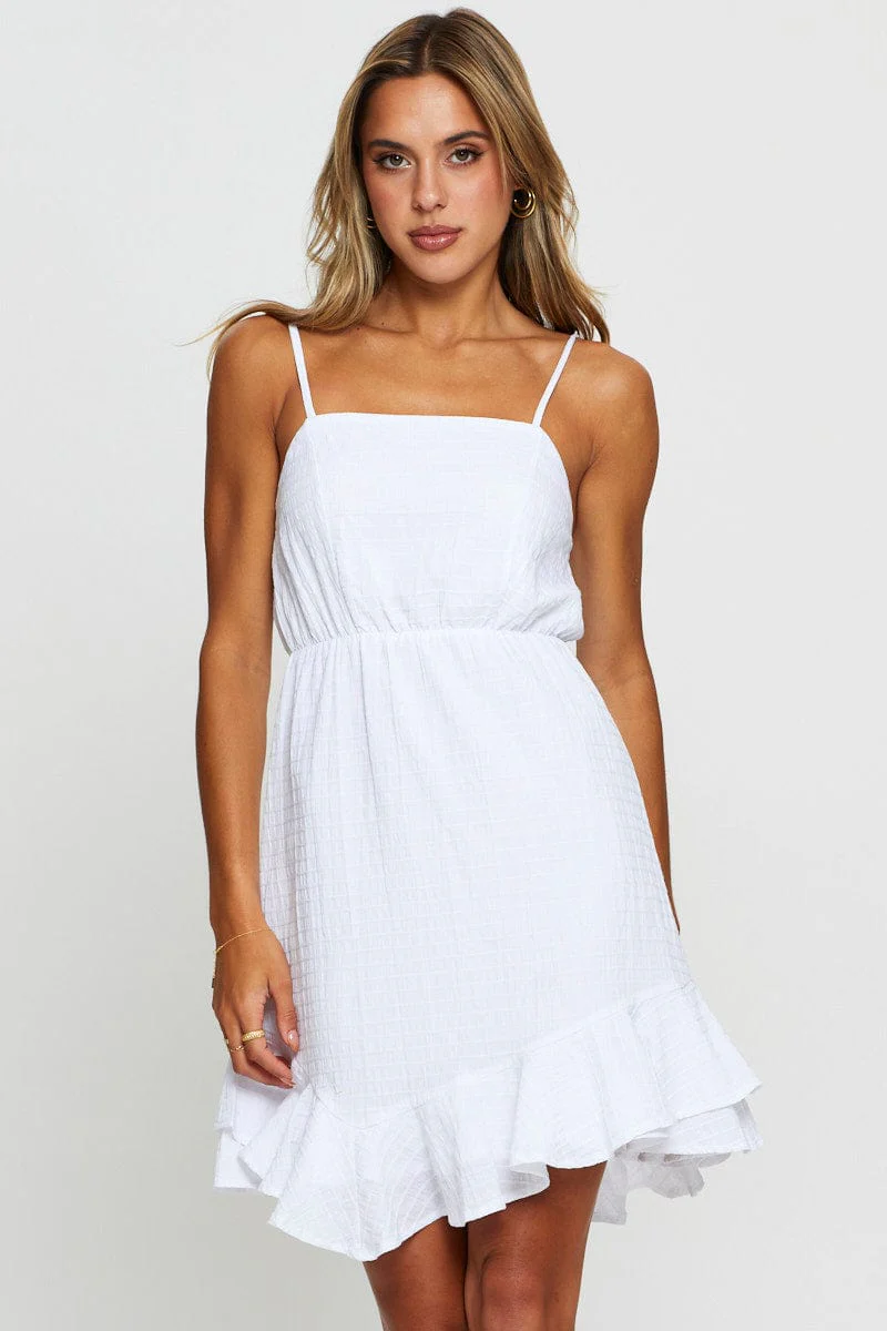White Mini Dress Sleeveless Square Neck