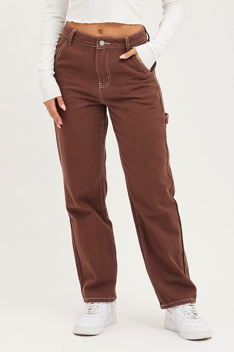 Brown Carpenter Denim Jeans High Rise