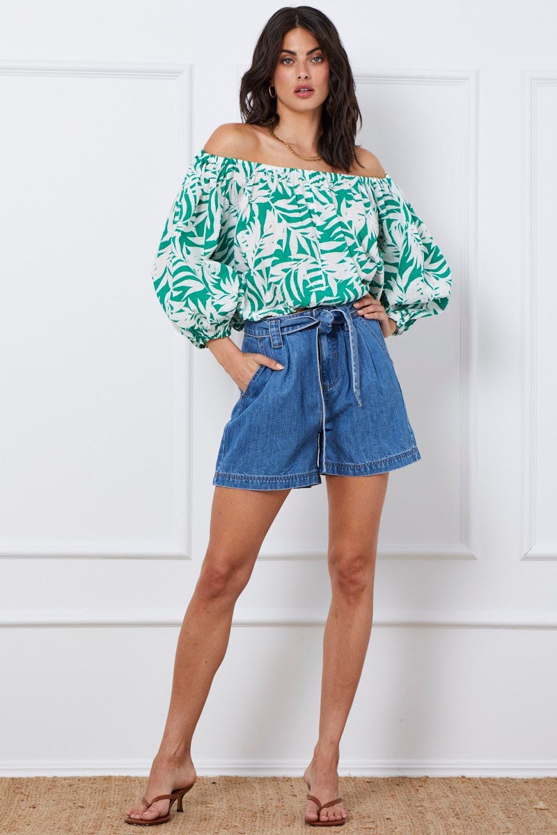 Blue Relaxed Denim Shorts High Rise