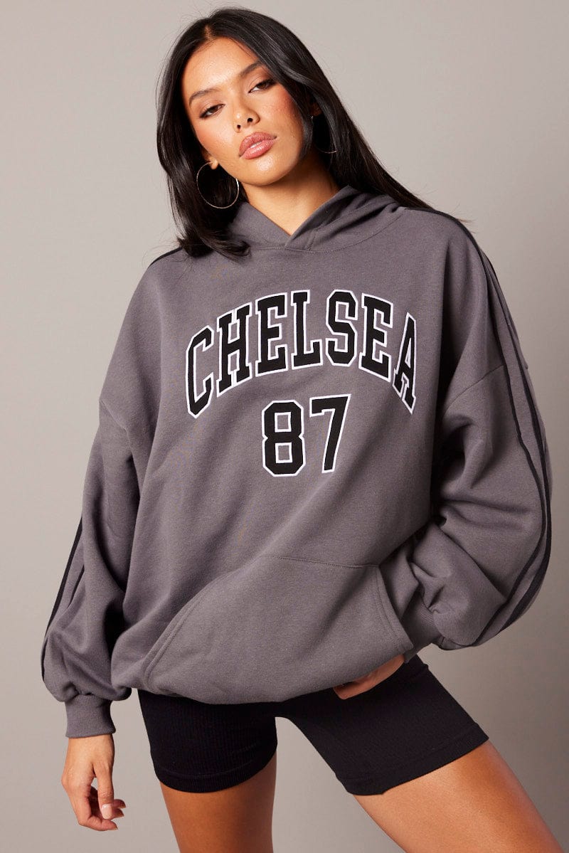 Grey Hoodie Sweater Long Sleeve Graphic
