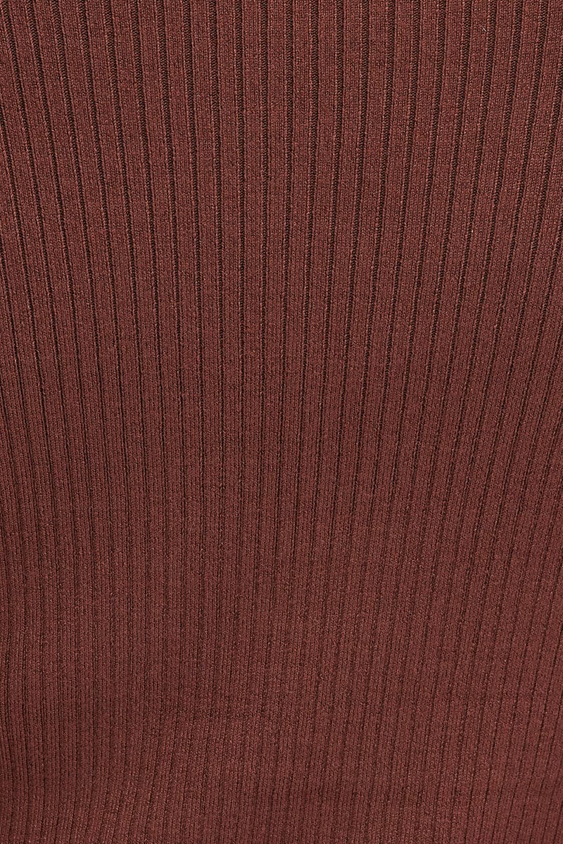 Brown Knit Dress Long Sleeve Midi