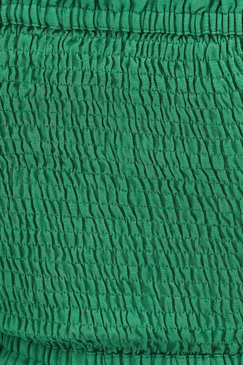 Green Off Shoulder Smocking Volume Sleeve Top