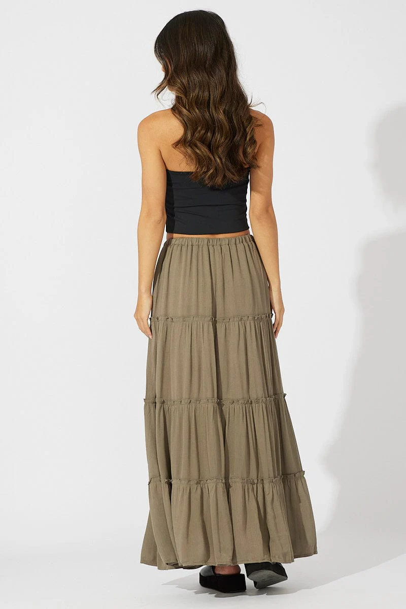 Green Maxi Skirt Tiered