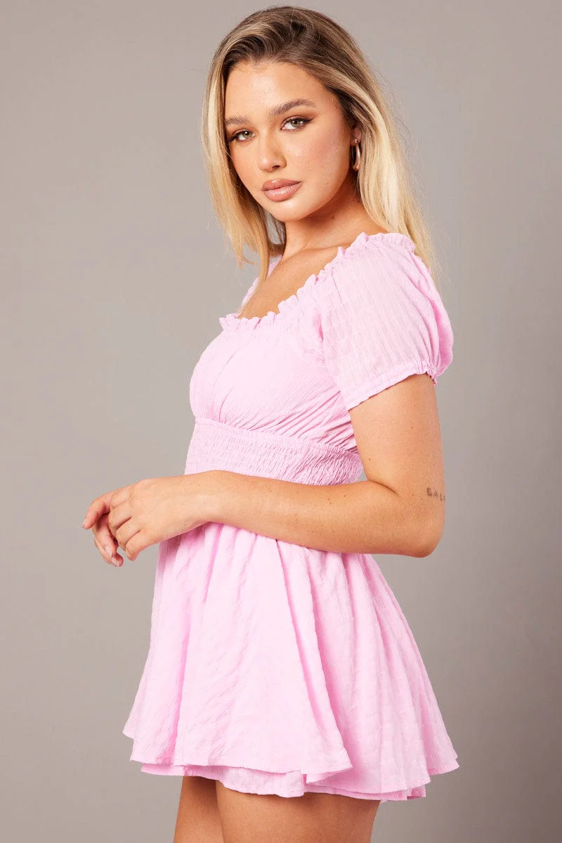 Pink Ruffle Playsuit Short Sleeve