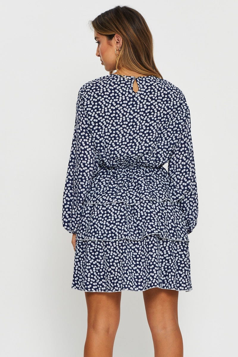 Print Mini Dress Long Sleeve