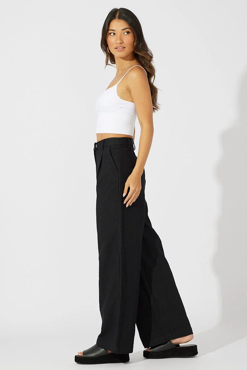 Black Wide Leg Pants High Rise Tailored