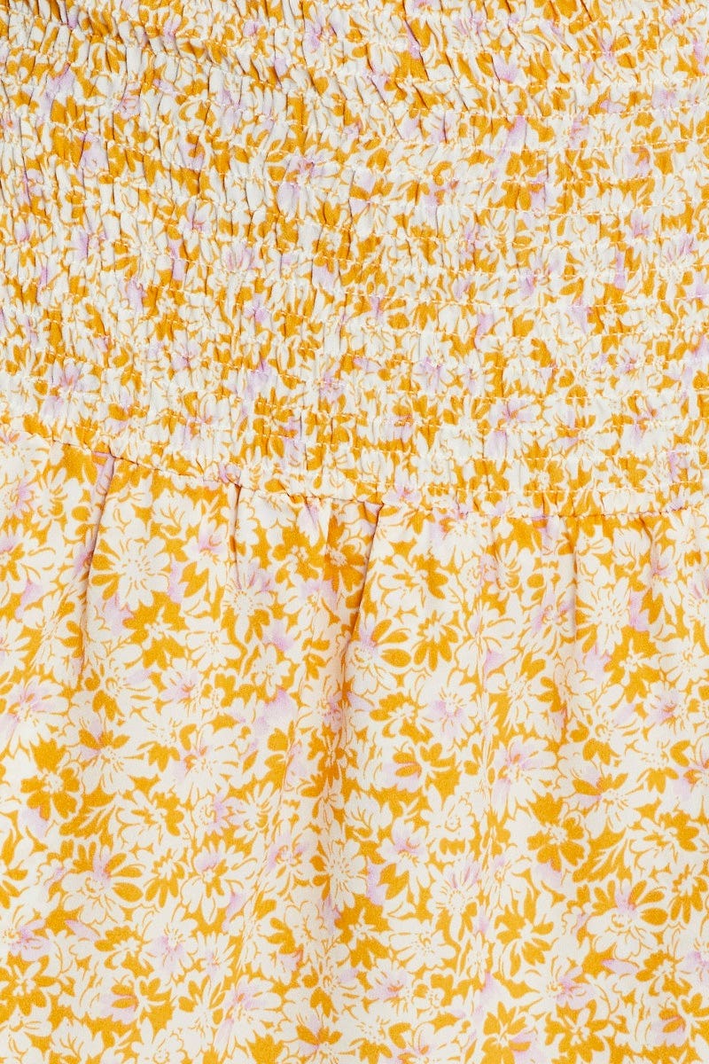 Print Shirred Waist Skater Skirt