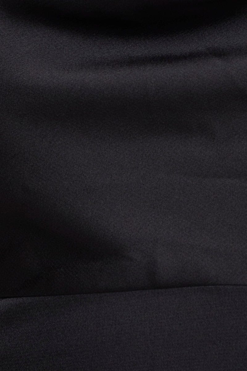 Black Crop Top Sleeveless Cowl Neck Satin