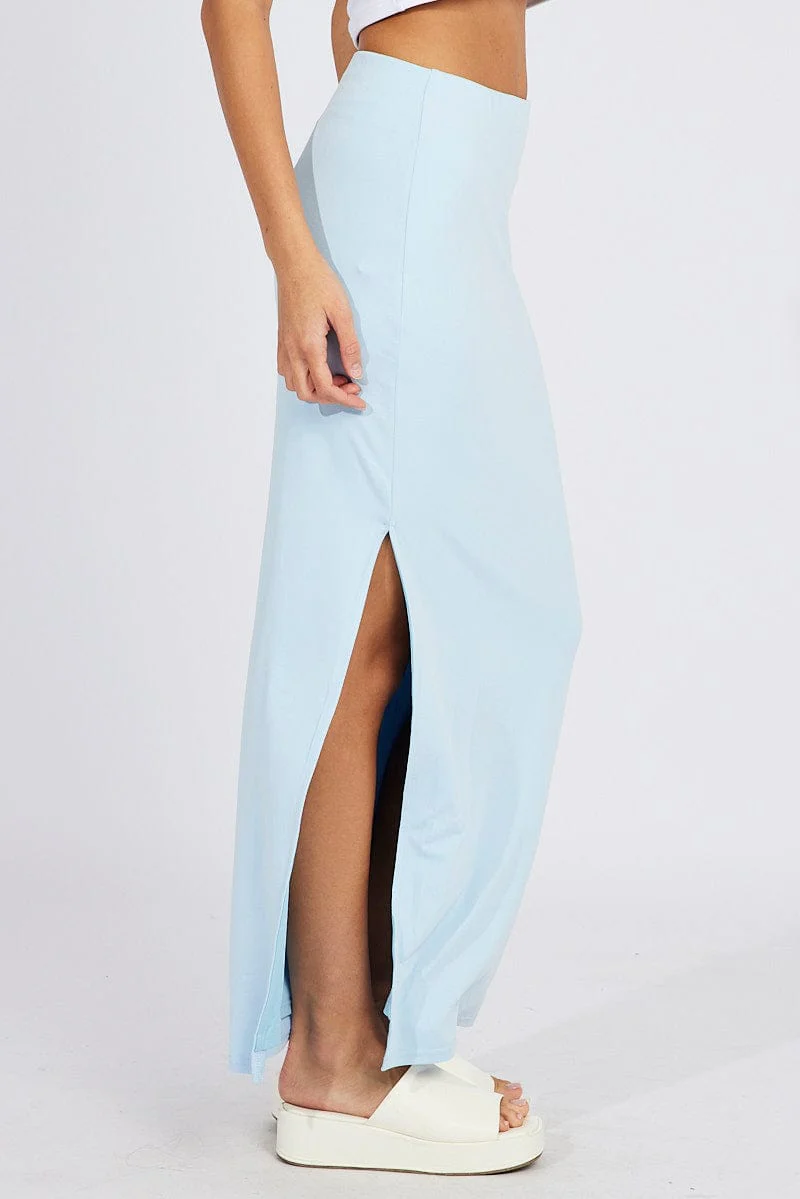 Blue Supersoft Maxi Skirt Side Split