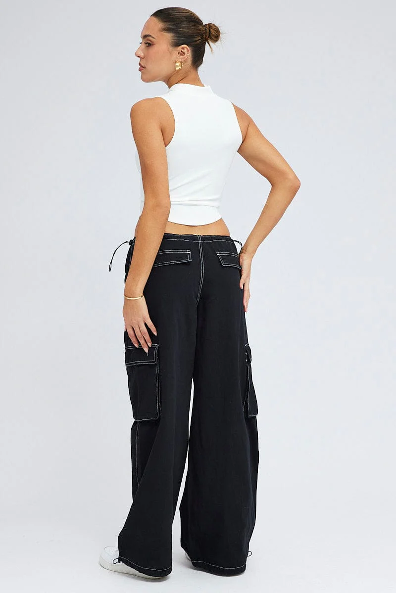 Black Parachute Pants Low Rise