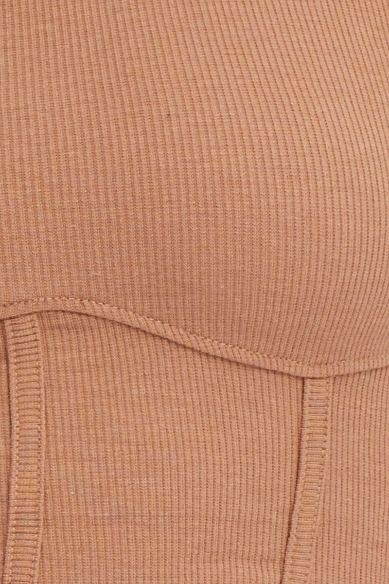 Brown Crop Top Ribbed