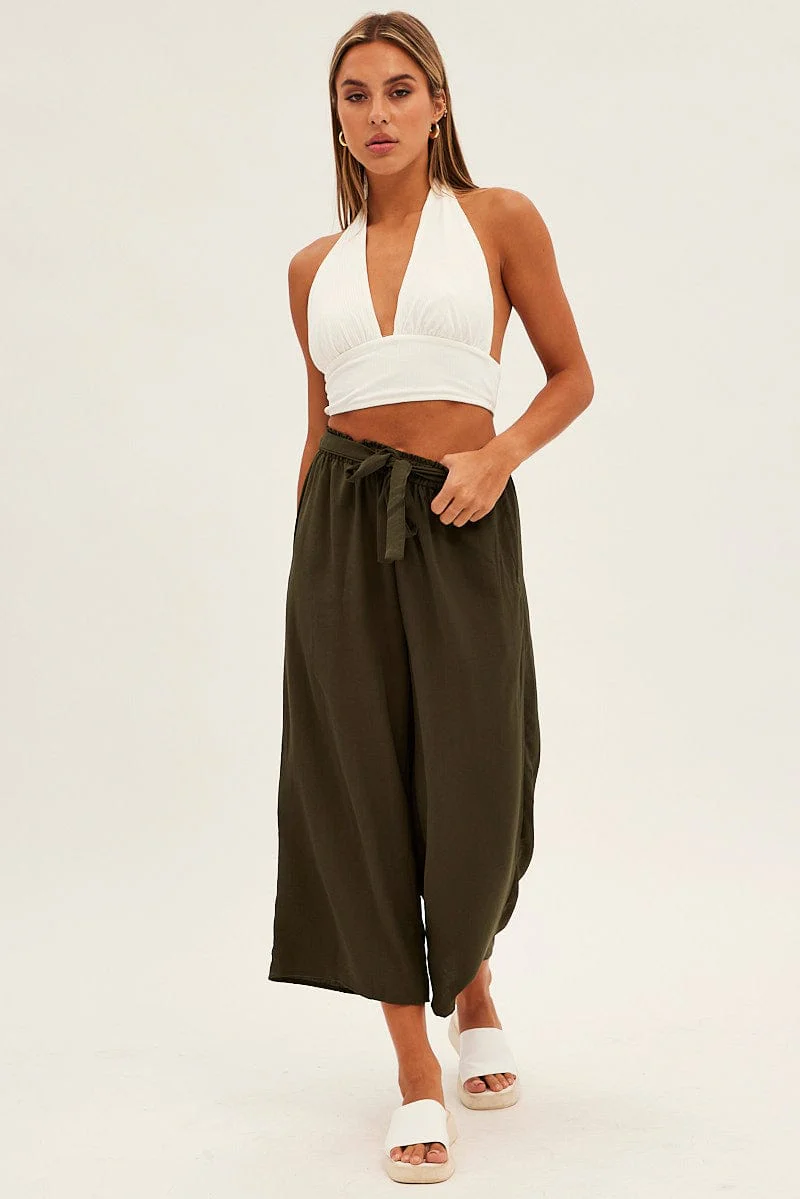 Green Tie Waist Culotte