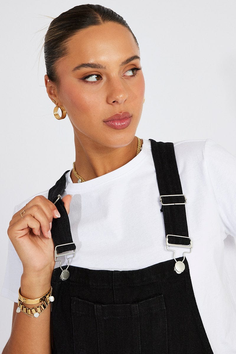 Black Short Denim Overalls
