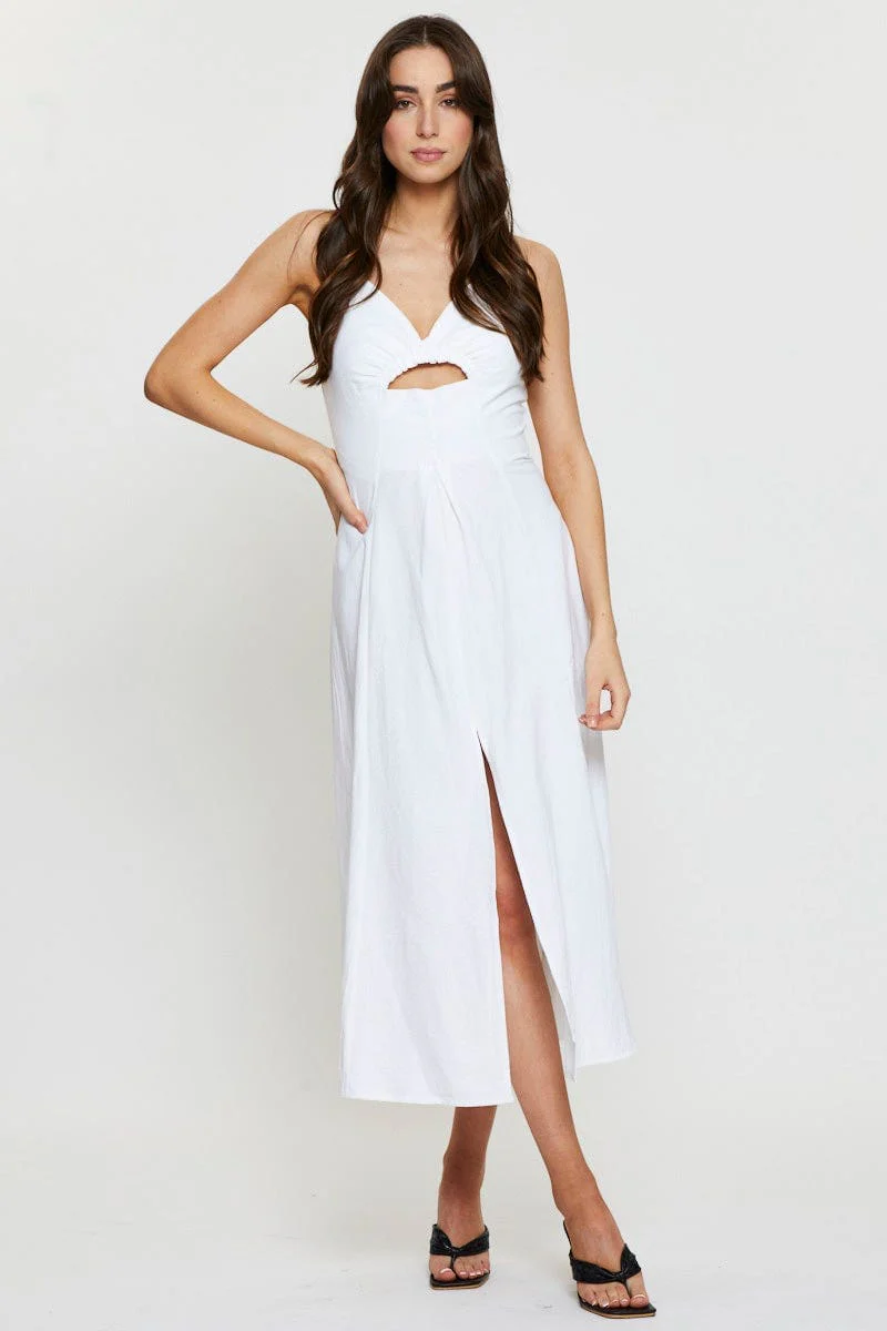 White A Line Dress Sleeveless Midi
