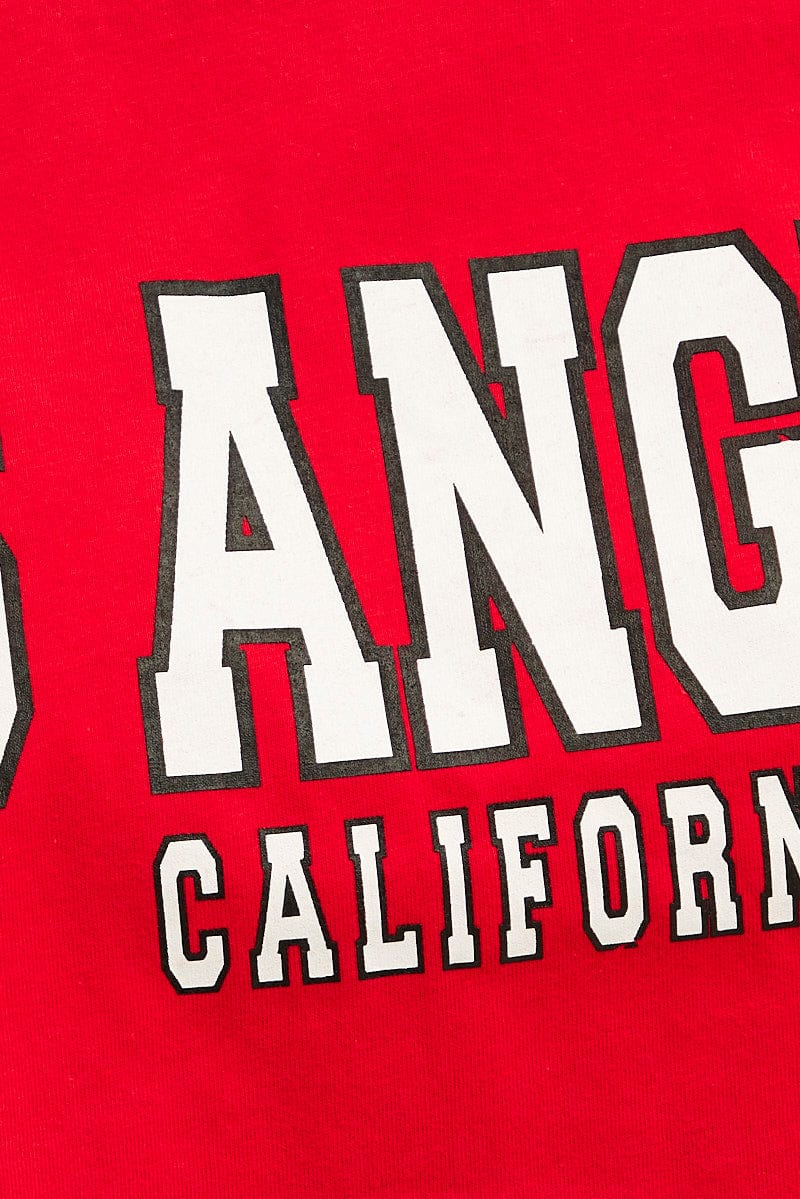 Red Los Angeles Crop Tee Short Sleeve Crew Neck