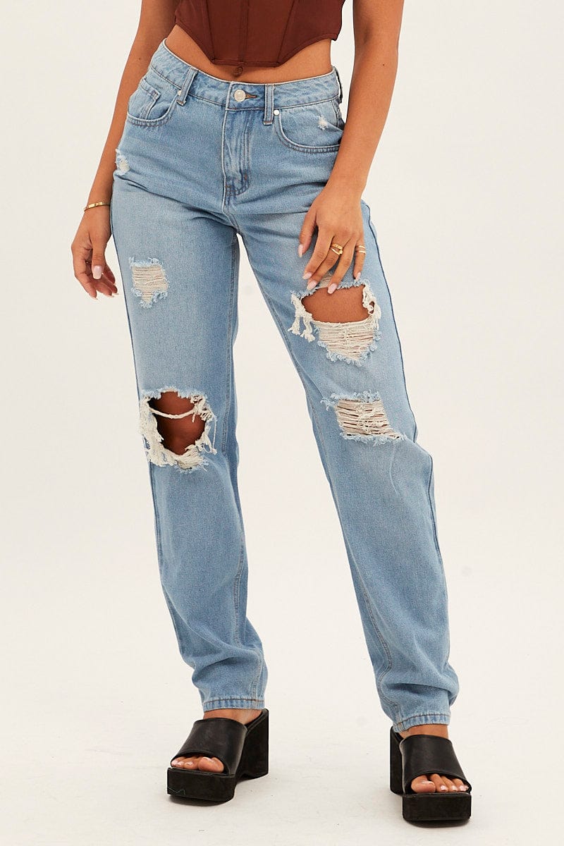 Blue Baggy Jeans High Rise Denim