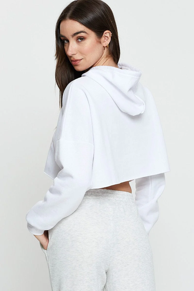 White Crop Hooded Sweat
