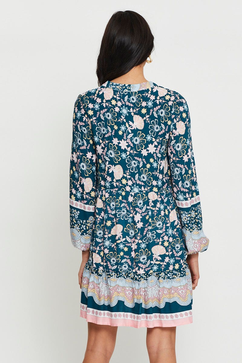 Print Mini Dress Long Sleeve