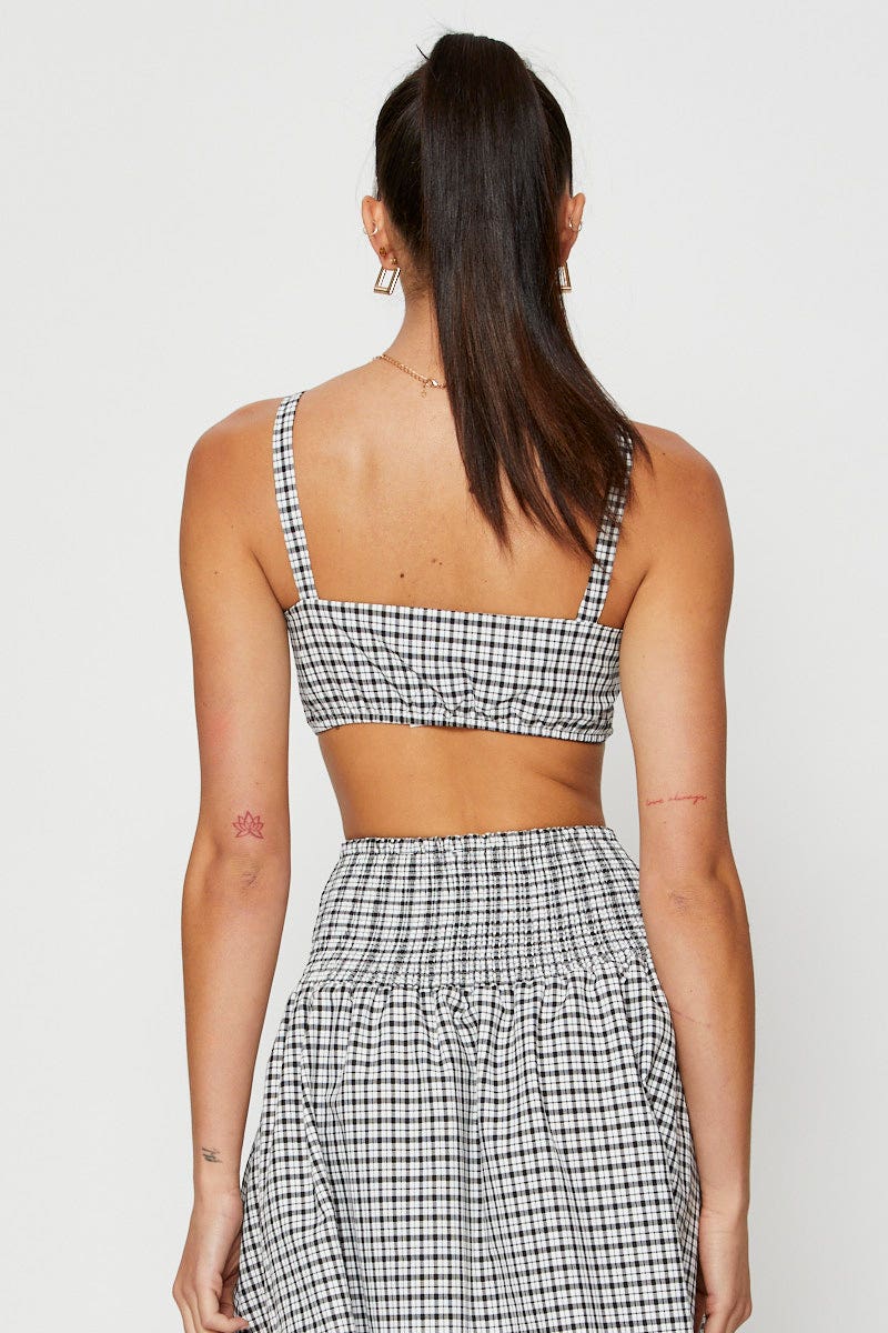 Check Crop Bralette Sleeveless Tie Up