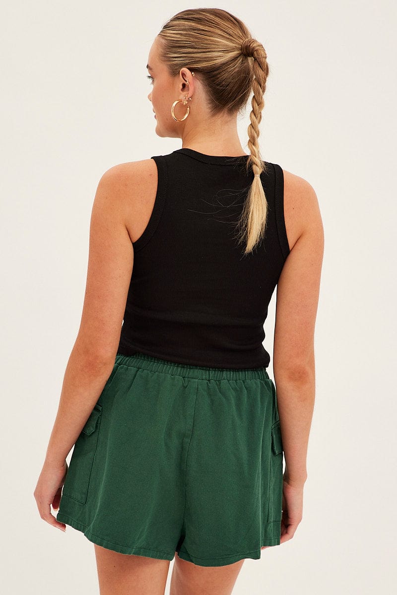 Green Cargo Shorts High Rise