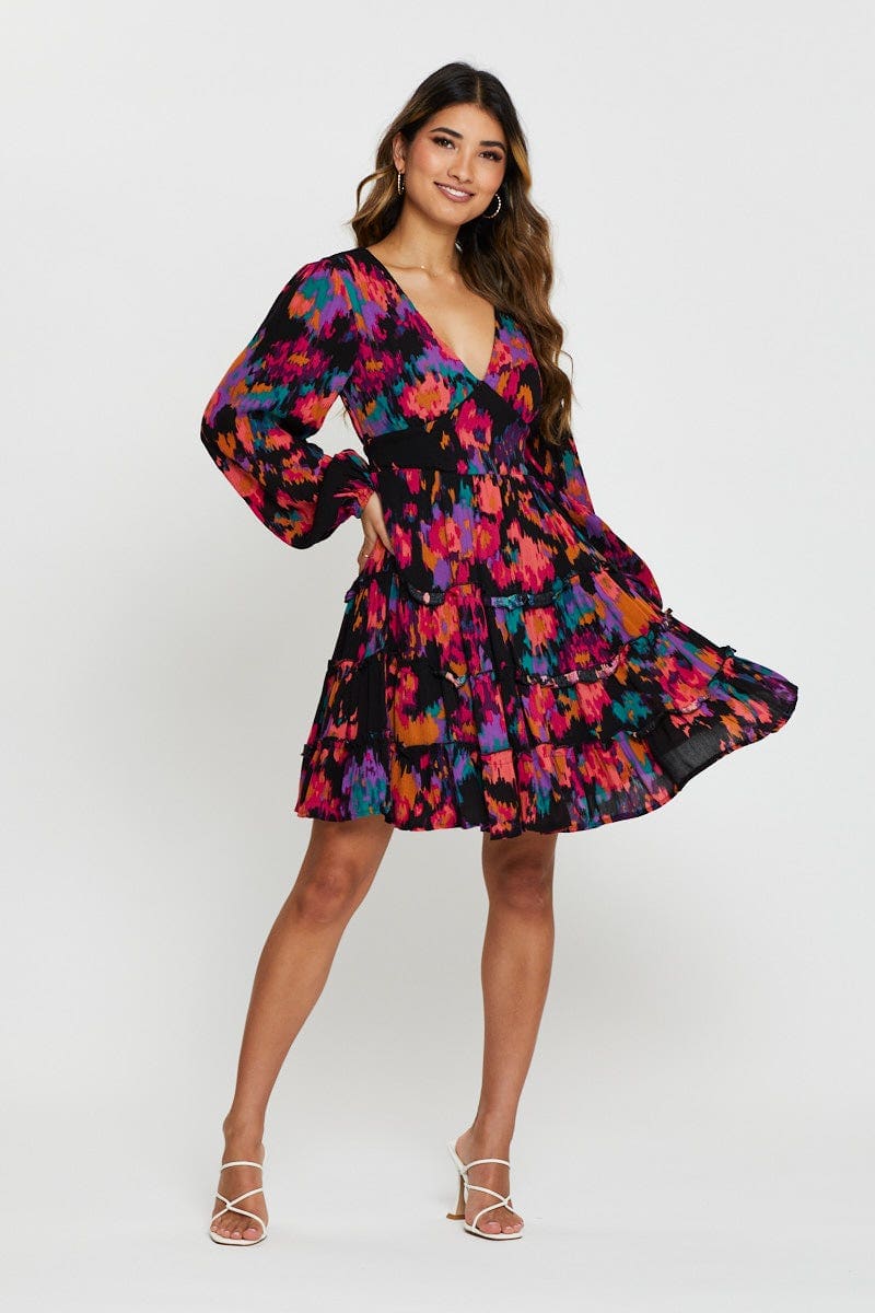 Print Mini Dress Long Sleeve